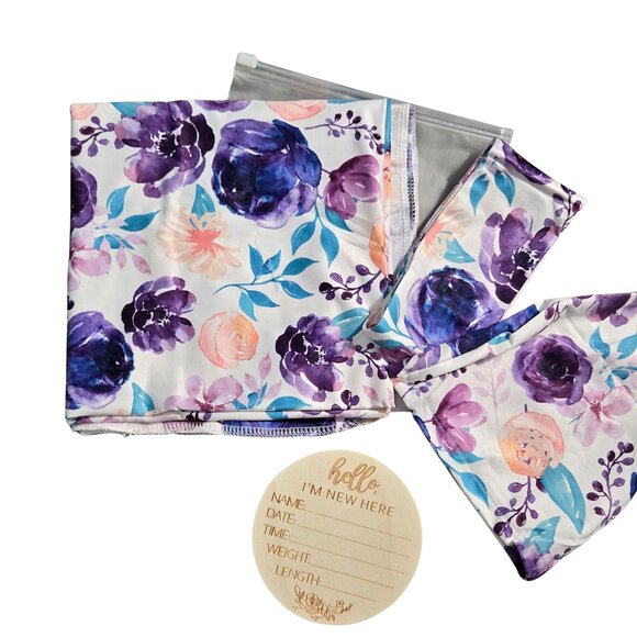 NIP | 4 Piece Newborn Baby Photo Prop Set Swaddle Pod Knot Hat Milestone Disc - Picture 3 of 3